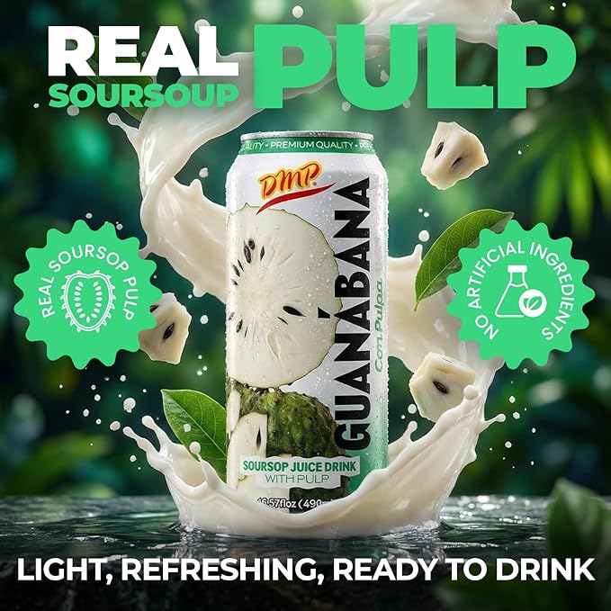 De Mi Pais Soursop - Guanabana Juice with Pulp Premium Quality Refreshing Fruit Beverage Canned Juice Perfect for Tropical Drinks Organic Experience Size 16.57 Fl Oz 12-Pack