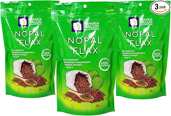 Nuestra Salud - Nopal Flax Linaza Plus Value Pack (3 bags) Colon Cleanse Fiber Flaxseed Original 454g
