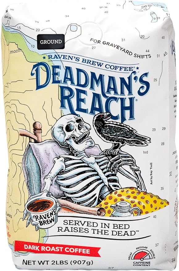 Raven's Brew Coffee High Caffeine Coffee Dark Roast Ground - Deadman's Reach 2lb