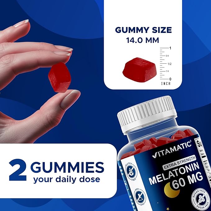 Vitamatic Sugar Free Melatonin 60 mg - 60 Vegetarian Gummies - Non-Habit Forming Supplement (Pack of 2)