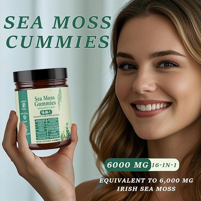 Sea Moss Gummies 16-in-1 with Black Seed Oil Ashwagandha 30 Servings Irish Seamoss Gummies Boosts Immune Support Wellness and Digestion