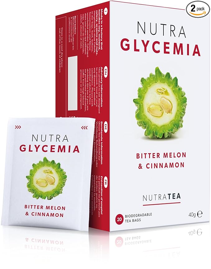NUTRAGLYCEMIA - Glycemia Tea | Bitter Melon Tea - Sugar Support - Includes Bitter Melon Fenugreek &amp Banaba Leaf - 40 Enveloped Tea Bags - by Nutra Tea - Herbal Tea - (2 Pack)