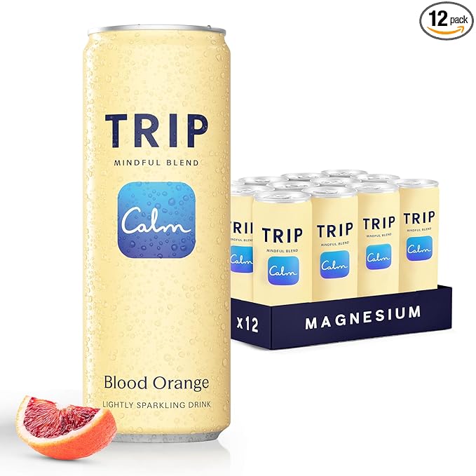 TRIP Lightly Sparkling Adaptogen Drink Non Alcoholic Drink with Magnesium Ashwagandha Lions Mane &amp L Theanine No Added Sugar Mocktail Vegan Blood Orange 12 Oz 12Pk