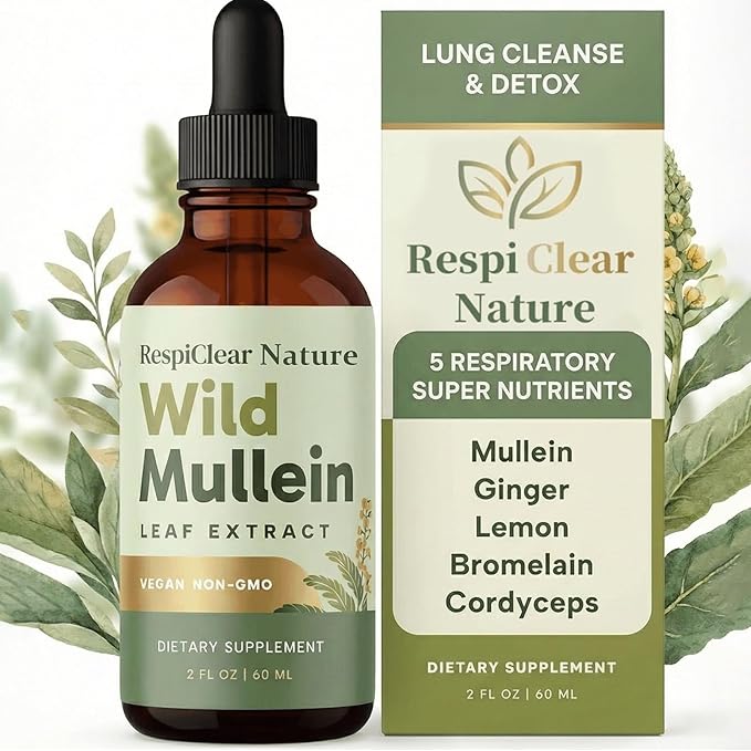 1Pcs Wild Mullein Leaf ExtractGinger &amp Lemon for Lung Cleanse Vegan Non-GMO (1 Bottle)