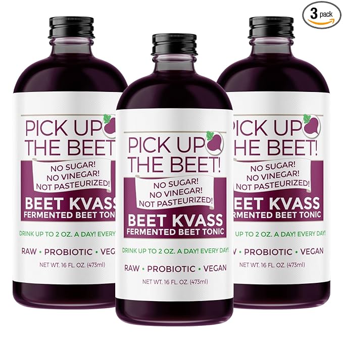 Organic Beet Juice Beet Kvass 48 Ounces (3 16 Ounce Bottles) from Garden Goddess Ferments Nitric Oxide Superfood for Improved Circulation Blood Pressure Iron Supplement and Hangovers - Sugarfree