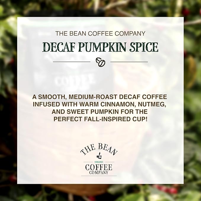 The Bean Organic Coffee Company Water Processed DECAF Pumpkin Spice Medium Roast Ground Coffee 5-Pound Bag Café Molido Tostado Orgánico descafeinado