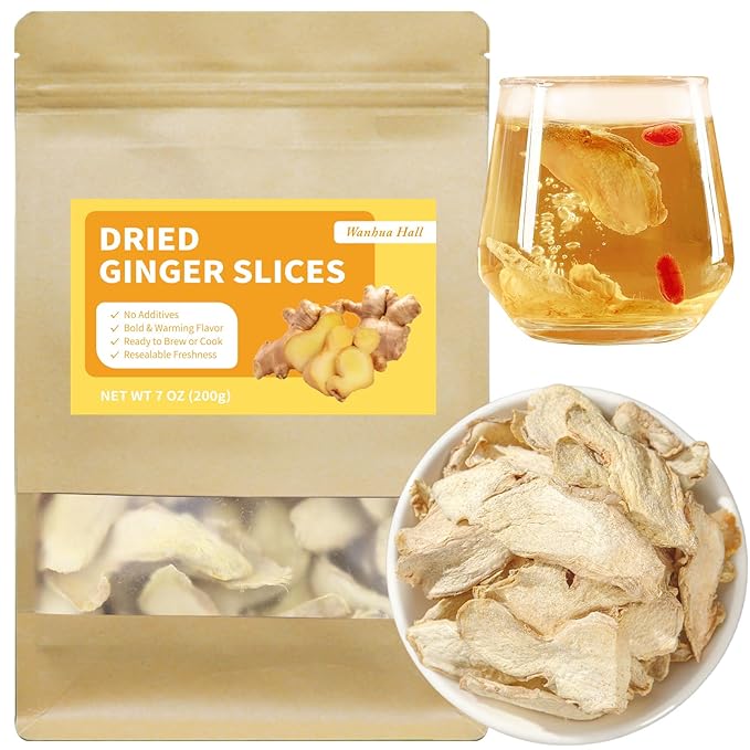Wanhua Hall Dried Ginger Slices Dehydrated Ginger 7.o5oz/200g No Sugar Dried Ginger Root Dried Ginger for Tea 姜片 干姜片