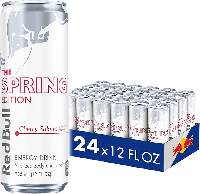 Red Bull Spring Edition Energy Drink Cherry Sakura 114mg Caffeine Taurine &amp B Vitamins 12 oz. Pack of 24 Cans