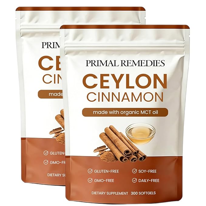 Ceylon Cinnamon Made with Mct Oil | Ceylon Cinnamon Capsules | Ceylon Cinnamon Equivalent with Mct Oil | Non-GMO Gluten Free Highly Bioavailable - 300 Softgels (2 PCS)