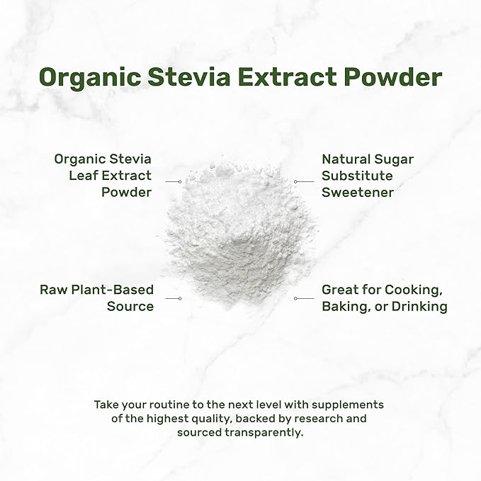 Organic Stevia Extract Powder 12oz – Natural Sweetener &amp Sugar Substitute – Pure Stevia Leaf – Great for Cooking Baking or Drinks – No Erythritol or Additives – Non-GMO Sugar Free Zero Calori
