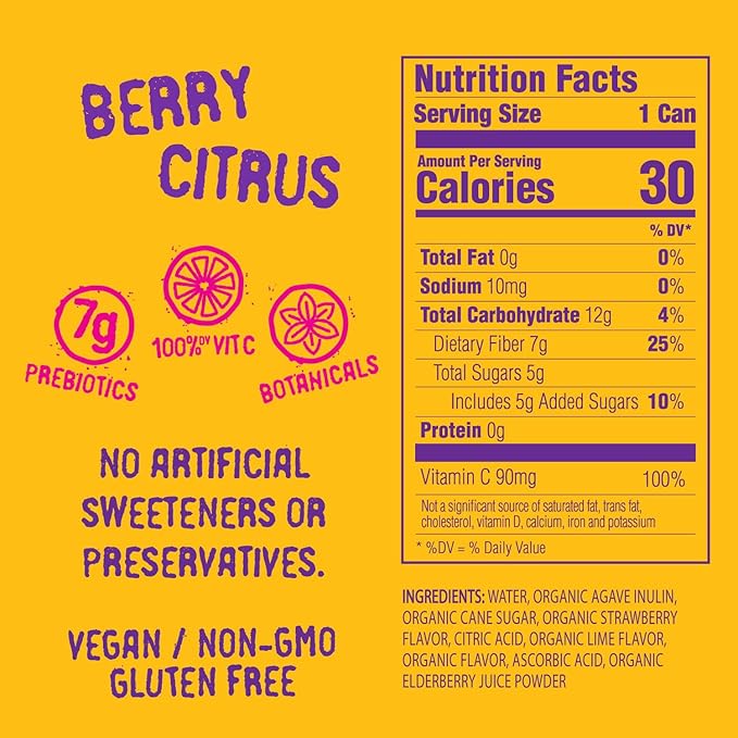 Daytrip Organic Sparkling Prebiotic Soda Low Sugar Soda and Low Calorie Healthy Soda Alternative Prebiotic Drink for Gut Health Drink and Digestion Refreshing Functional Beverage with Plant-Based F