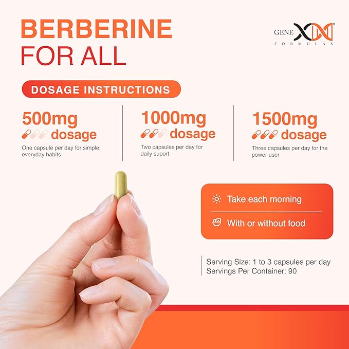Genex Formulas Berberine HCl 500mg (90 Capsules) - NSF Certified for Safety Quality &amp Label Accuracy - Supports Immune Health - Non-GMO Gluten Free Vegetarian