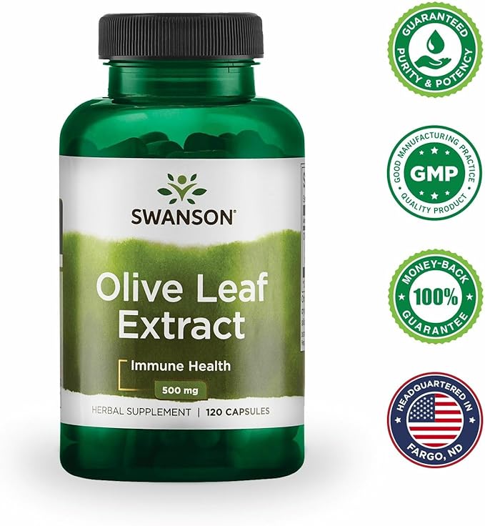 Swanson Olive Leaf Extract Immune and Cardiovascular Health Supplement for Adults Seeking Year-Round Immune Support - 20% Oleuropein (120 Capsules 500 mg 3 Pack)