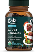 Gaia Herbs Reishi &amp Cordyceps - Immune Support with Mushrooms Traditionally Used to Help Maintain Lung &amp Respiratory Health* - with Reishi &amp Cordyceps - 40 Vegan Capsules (40 Servings)