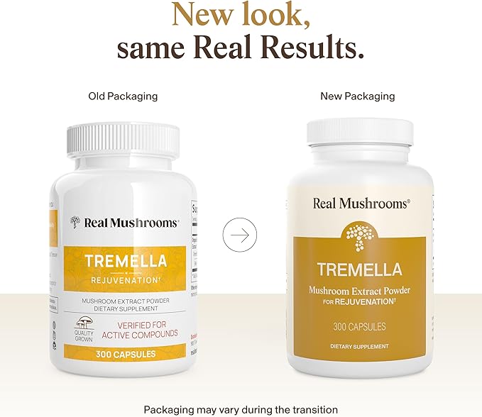 Real Mushrooms Tremella Mushroom Capsules – Organic Tremella Extract from Fruiting Body – Vegan Non-GMO No Fillers – for Daily Wellness Routine – 300 Count Mushroom Blend Supplements