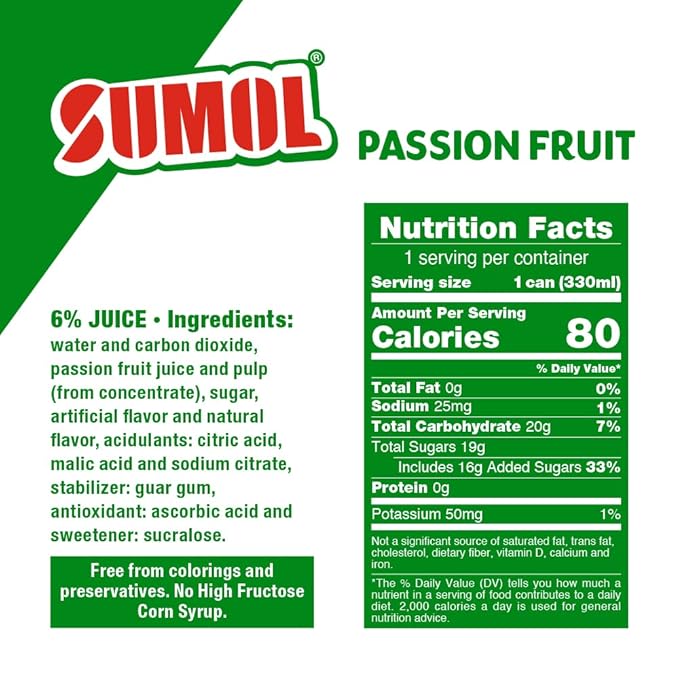 Sumol Passion Fruit Sparkling Juice Beverage Real Fruit Pulp Imported from Portugal 11.15 oz Cans (Pack of 24)