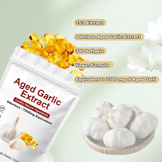 Elare Aged Garlic Extract - 7500mg Odorless Per Serving 300 Count Organic Aged Garlic Extract Capsules Aged for 2 Years - for Heart &amp Immune Support Antioxidant Supplements