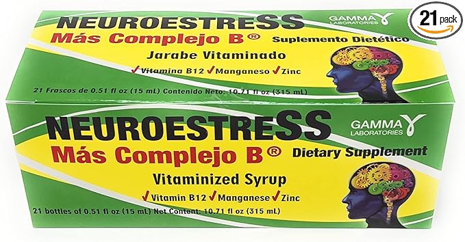 Neuroestress Dietary Supplement Vitaminized Syrup with Vitamin B12 Manganase and Zinc 21 Bottles of 0.51 Fl Oz Each