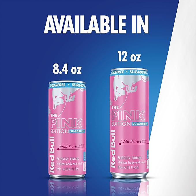 Red Bull Pink Edition Sugar-Free Energy Drink Wild Berries with 114mg Caffeine plus Taurine &amp B Vitamins 12 Fl Oz 6 Packs of 4 Cans (Pack of 24)