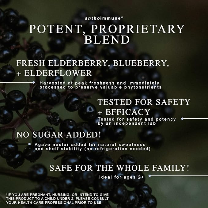 Organic Elderberry Syrup - Anthoimmune - Immune Support Supplement for Adults and Kids- USDA Organic Ultra-Premium Black Elderberry Formula (8 oz) 48 Servings