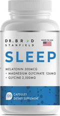 Melatonin 300mcg + Magnesium Glycinate 126mg + Glycine 2500mg for Sleep (120 Count 30 Servings)
