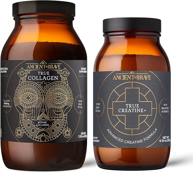 Ancient + Brave True Collagen &amp True Creatine Bundle - Premium Collagen Peptides + Advanced Creatine Formula - Supports Skin Hair Joints Strength &amp Recovery⁺ - 1-Month Supply