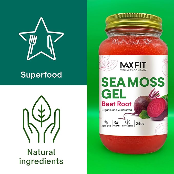 Sea Moss Gel Beet Root 24oz Wildсrafted Gold Sea Moss Gel from Saint Lucia | 92 Vitamins and Minerals | Pure Raw+Non-GMO