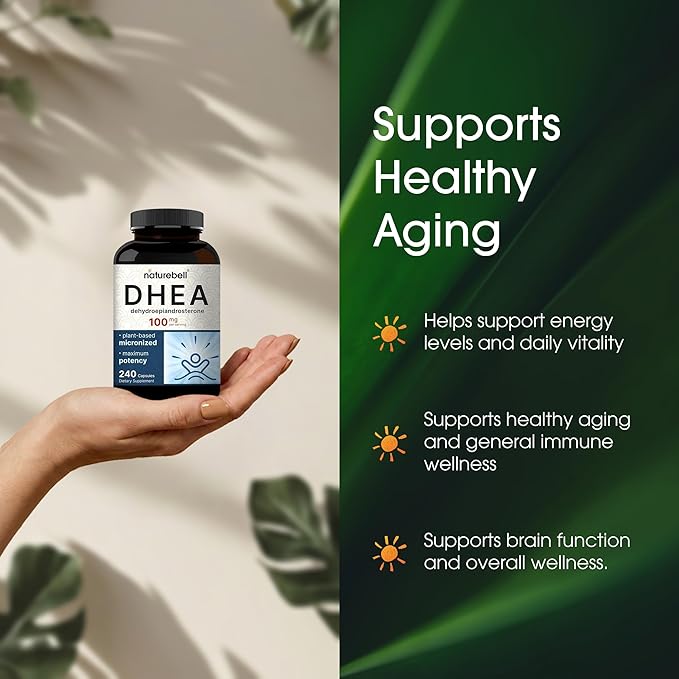 NatureBell DHEA 100mg - 240 Capsules - DHEA Supplement for Energy Levels Immune Health &amp Healthy Aging Support - Highly Bioavailable* - Non-GMO &amp Gluten Free
