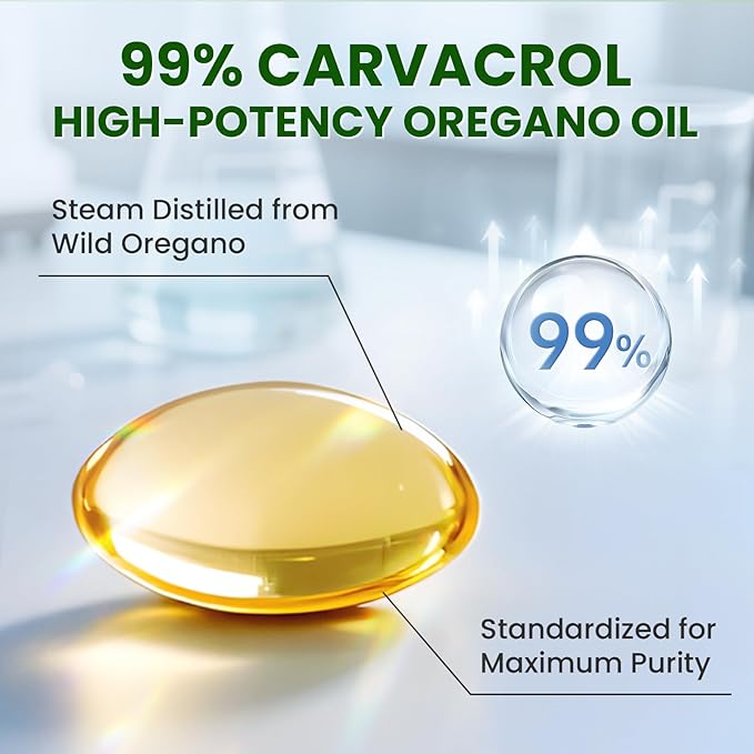 5-IN-1 Oil of Oregano with Black Seed Oil 99% Carvacrol | Thymoquinone 320 Count Organic Oregano Oil Capsules  Vitamin D3/E/Black Pepper for Absorption Supports Immune/Gut/Respiratory Non-GMO