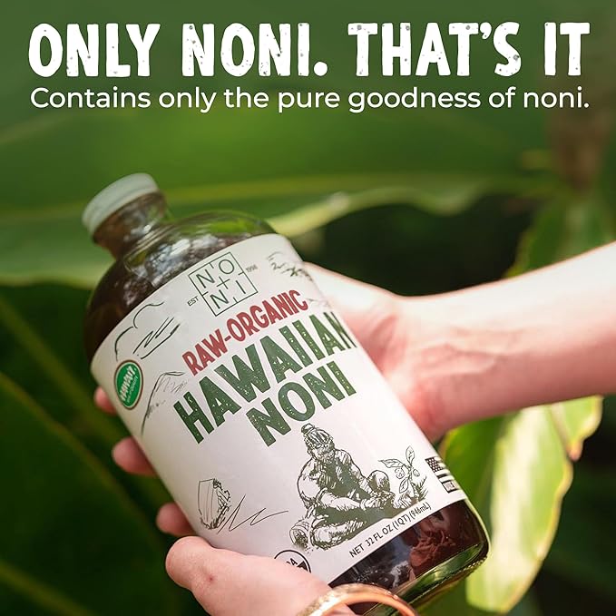 Healing Noni - 100% Pure RAW Noni Juice - USDA Organic Premium Strength Cold Pressed Hawaiian-Grown Superfood - (32oz 4 Pack)