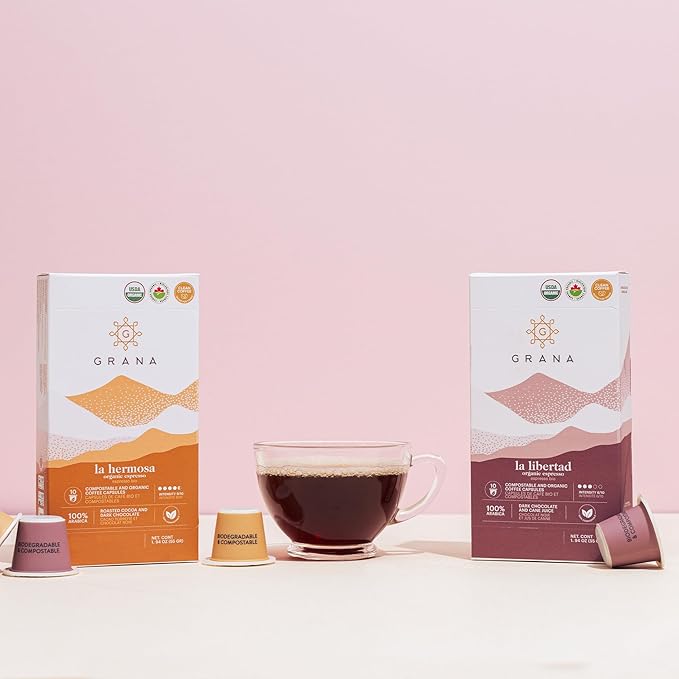 G GRANA Coffee Pods Compatible with Nespresso OriginalLine 40 Count Dark and Medium-Dark Roast USDA Organic 100% Arabica Single Source Specialty Coffee Compostable Single Serve Capsules