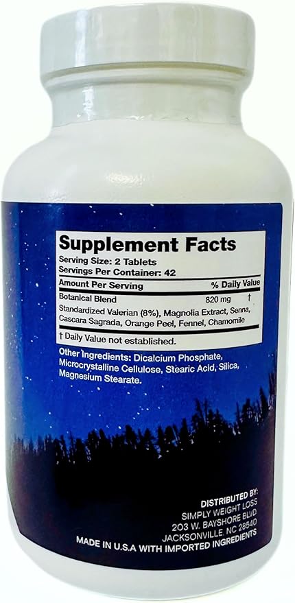 Simply Night Time | Weight Loss Support | Better Sleep | Mood Enhancer and Stress Relief | Botanical Blend - Valerian Root Cascara Sagrada Magnolia Bark Chamomile | 84 Count
