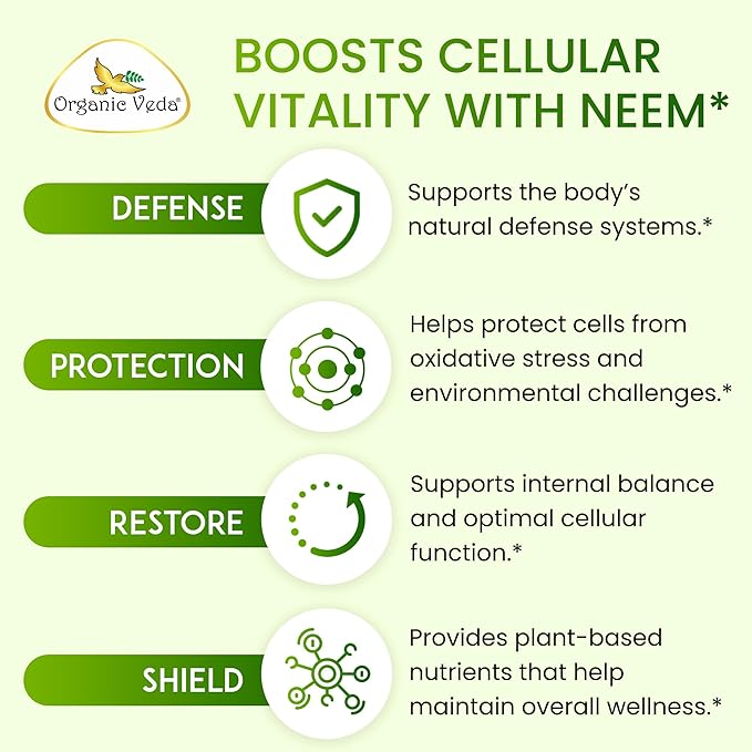 Organic Veda Neem Capsules Triple Complex Neem Leaf Bark &amp Flower Extracts - Herbal Supplement for Acne Cleanse &amp Clear Skin Health - Boost Immune Gut Health for Women &amp Men - 120 Vegan