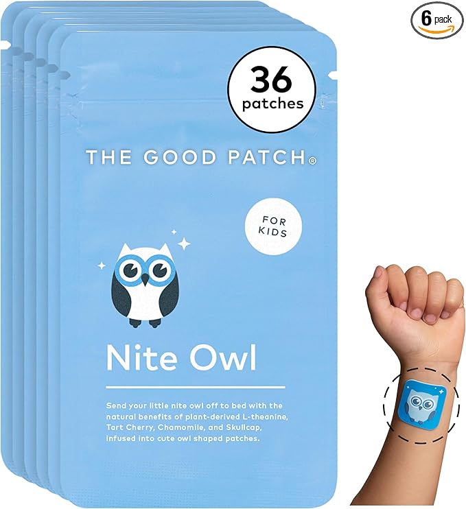 The Good Patch Nite Owl Patch Natural Sleep Patch Support for Kid Bedtime with Tart Cherry Chamomile and Skullcap Plant Powered Sustained Release (36 Total Patches)