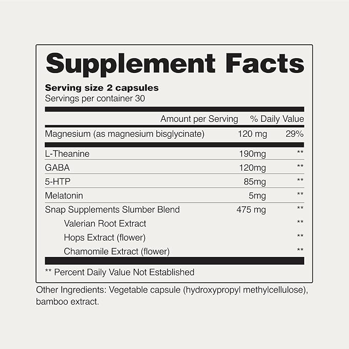 Snap Supplements Natural Sleep Aid with Melatonin &amp Valerian Root – Supports Relaxation Restful Deep Sleep &amp Nighttime Recovery – 60 Capsules