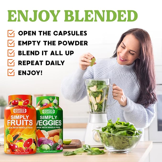Simply Nature's Pledge -Packed with 42 Different Fruits &amp Vegetables - Made with Whole Food Superfoods - with Aloe Vera – 100% Soy Free -6 Month Supply- 180 Count (Pack of 6)