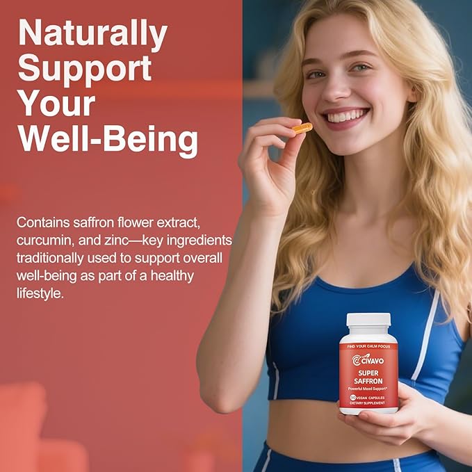 Super Saffron Supplements for a Happy Mind &amp Body - with Pure Optimized Organic Saffron Extract 30mg Curcumin &amp Zinc - Vegan Non-GMO Pills Support Focus Mood Eye Health for Women &amp Men