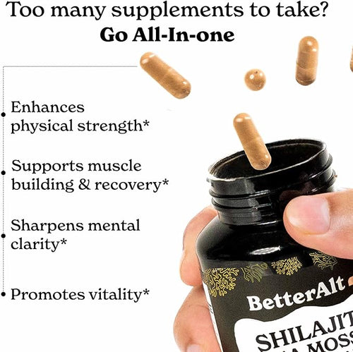 8800mg Shilajit Maca Root Ginkgo Biloba Sea Moss Ashwagandha Panax Ginseng Safed Musli &amp Zinc| Boost Stamina &amp Energy 120 Capsules| 95 + minerals| All in One Herbal Supplement for Men &