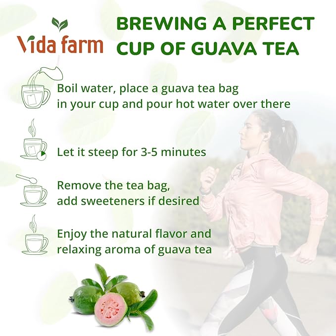 VIDA FARM 125 Premium Guava Leaf Tea Bags Zero Sugar Tea Handpicked 100% Pure and Natural Guava Leaves Non-GMO No Caffeine Gluten-Free Vegan