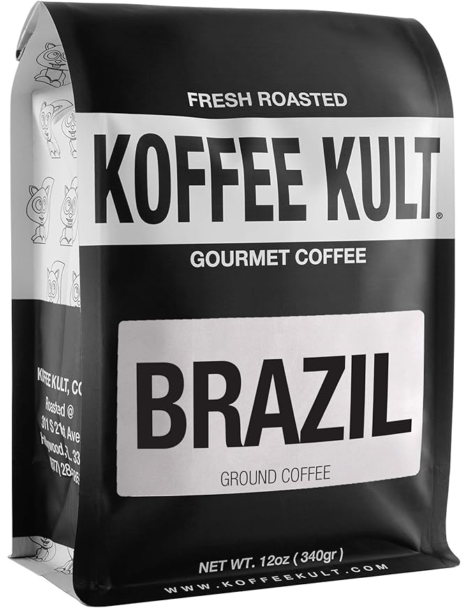 Koffee Kult Medium Roast Ground Coffee - 100% Single Origin Brazil Coffee - 12oz Bag