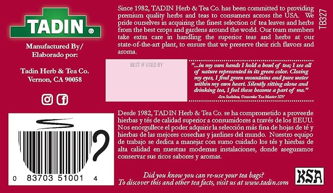 Tadin Damiana Tea Herbal Tea Caffeine Free 24 Tea Bags Per Box Pack of 6