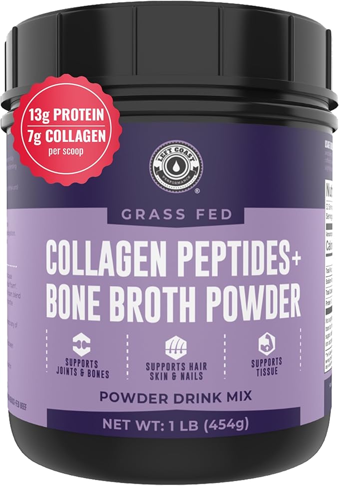 16oz Bone Broth Powder with Grass Fed Collagen Peptides - Unflavoured Zero Carb Dairy Free No Additives No Fillers - Natural Source Type I and III - Grass Fed Bone Broth Collagen Powder