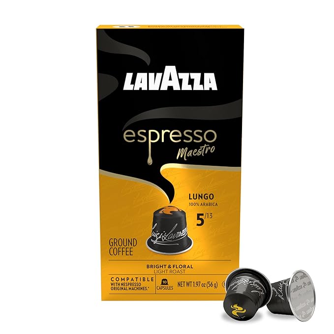 Lavazza Espresso Maestro Lungo Aluminum Capsules Compatible with Nespresso* Original Machines Light Espresso Roast 100% Arabica (60 Capsules)