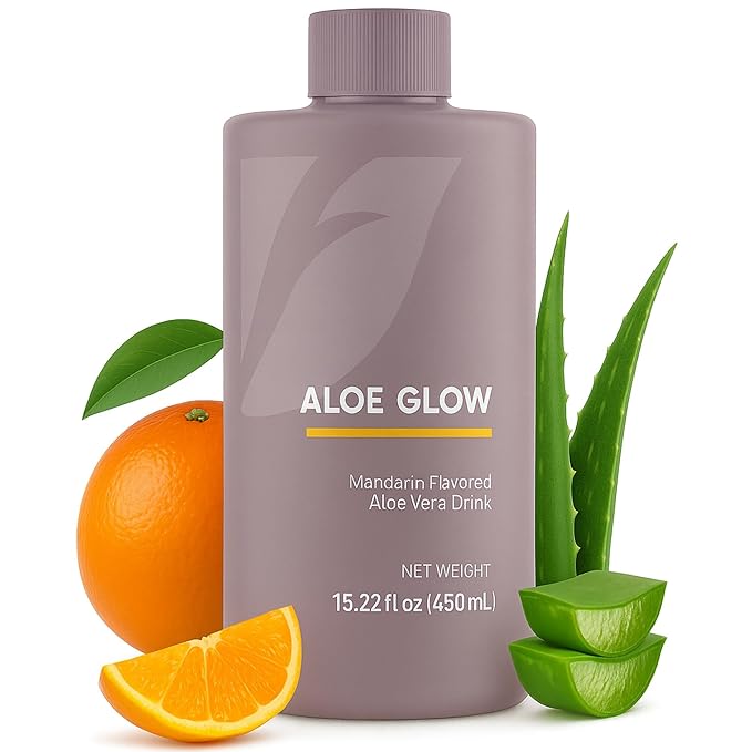 Aloe Glow Mandarin – Herbal Aloe Vera Dietary Fiber Supplement Drink – Supports Digestive Health &amp Hydration – Natural Mango Flavor 450ml (15.22 fl oz)