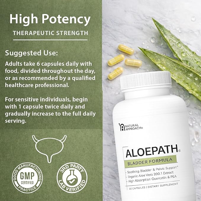 Aloe Vera Bladder Support Capsules – Organic Aloe Extract with Palmitoylethanolamide &amp Quercetin – Bladder &amp Pelvic Wellness Support – Non-GMO Gluten Free – USA Manufactured– 90 Capsules