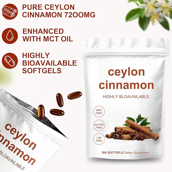 Ceylon Cinnamon Capsule-Highly Bioavailable Herbal Supplement Made with True Ceylon Cinnamon – Non-GMO Gluten Free – Gentle Daily Support-300 Capsule