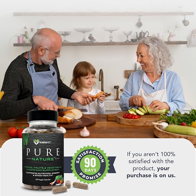 KaraMD Pure Nature | Greens Fruit and Veggies Supplement | Vitamins Fiber &amp Antioxidants | 20 Fruits and Vegetables Supplements for Energy &amp Digestion | Gluten Free &amp Vegan Friendly (4-P