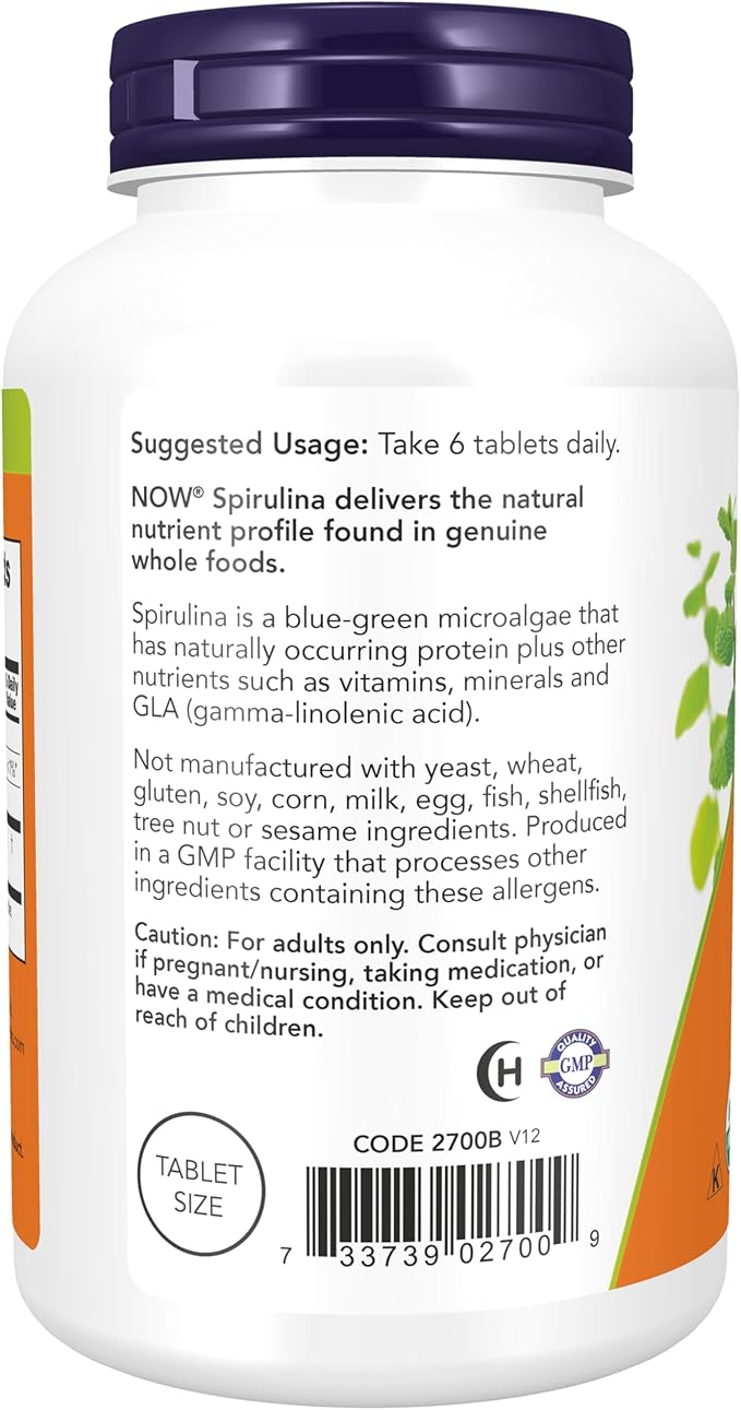 NOW Foods Supplements Organic Spirulina 500 mg with Vitamins Minerals and GLA (Gamma-Linolenic Acid) 500 Tablets