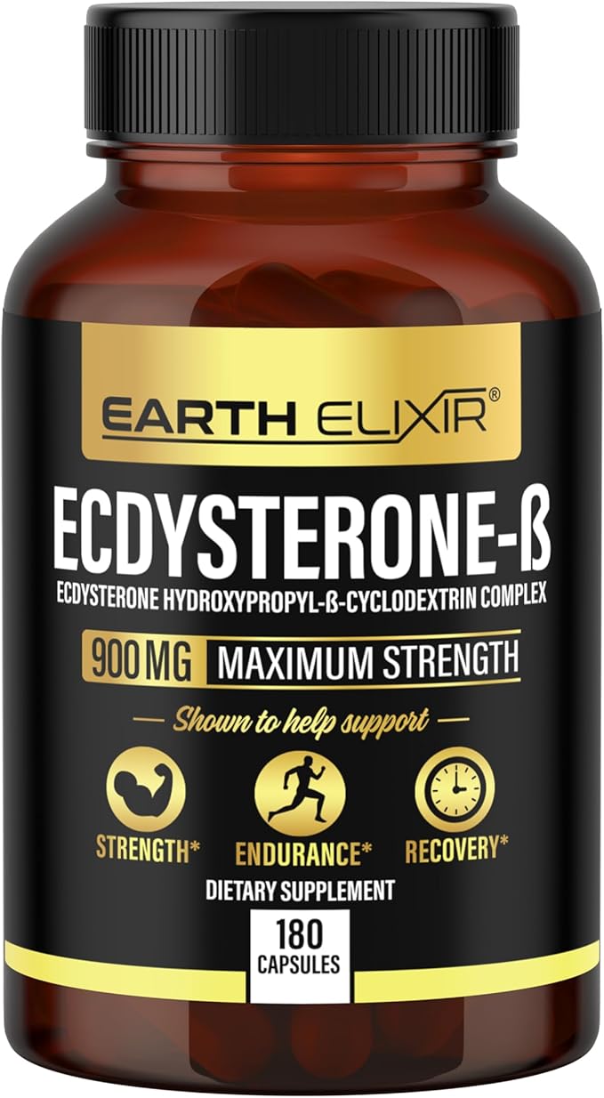 Earth Elixir Ecdysterone Supplements 900mg (180Capsules) – Made in USA - Muscle Building Supplements for Men w/ 95% Beta Ecdysterone w/Hydroxypropyl-β-Cyclodextrin for Enhanced Bioavailability