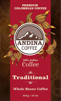 Andina Coffee Traditional Coffee Medium Roast Ground Coffee/Whole Bean Authentic Colombian Coffee Low Acidity 100% Arabica 1LB (Pack of 1) (Whole 5L (80Oz))